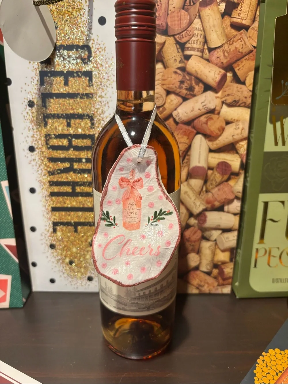 Handmade rosé decoupage shell ornament. Rosé all day.!